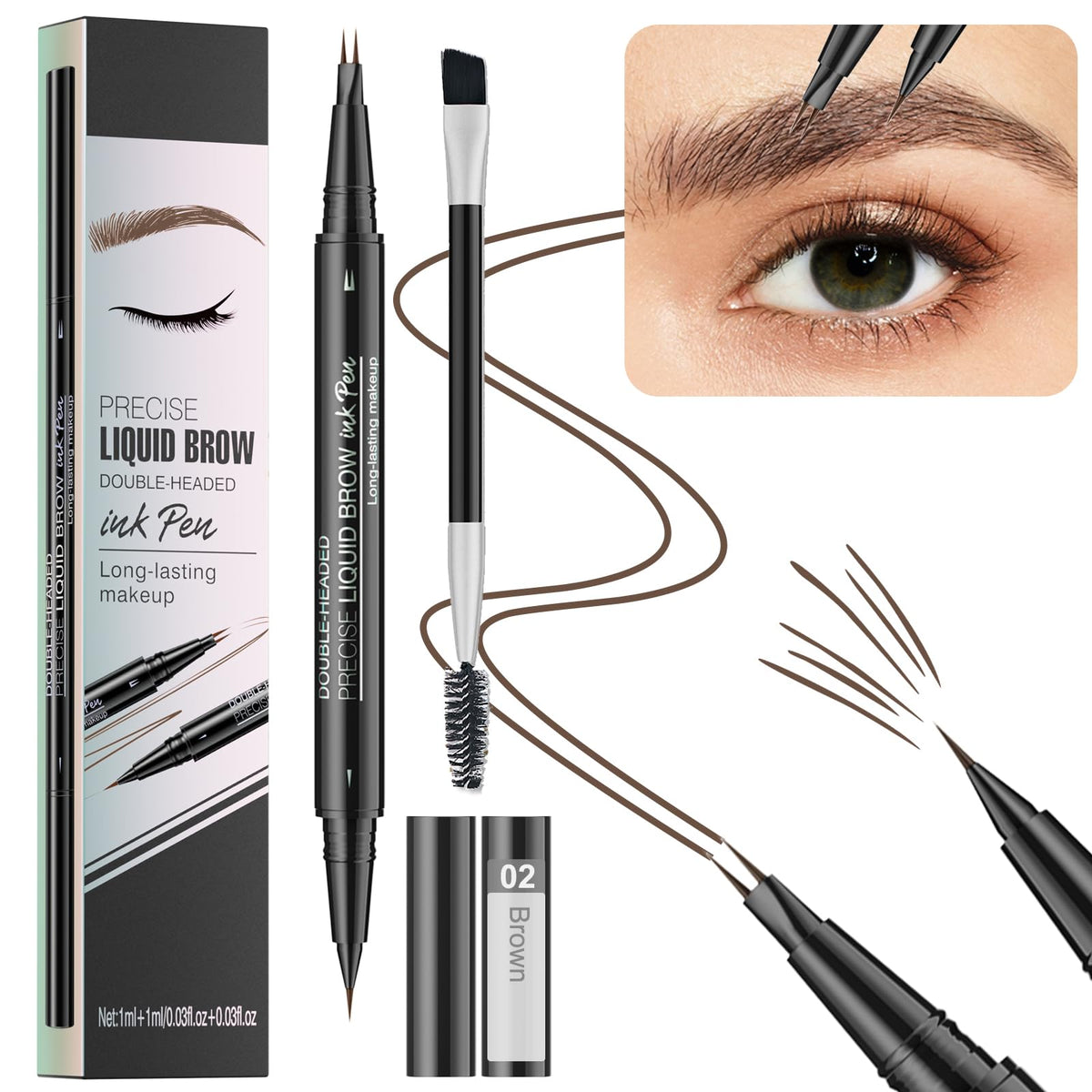 Soyub Microblading Eyebrow Pen - 2-In-1 Dual-Ended Waterproof Pencil, Brown, 0.62