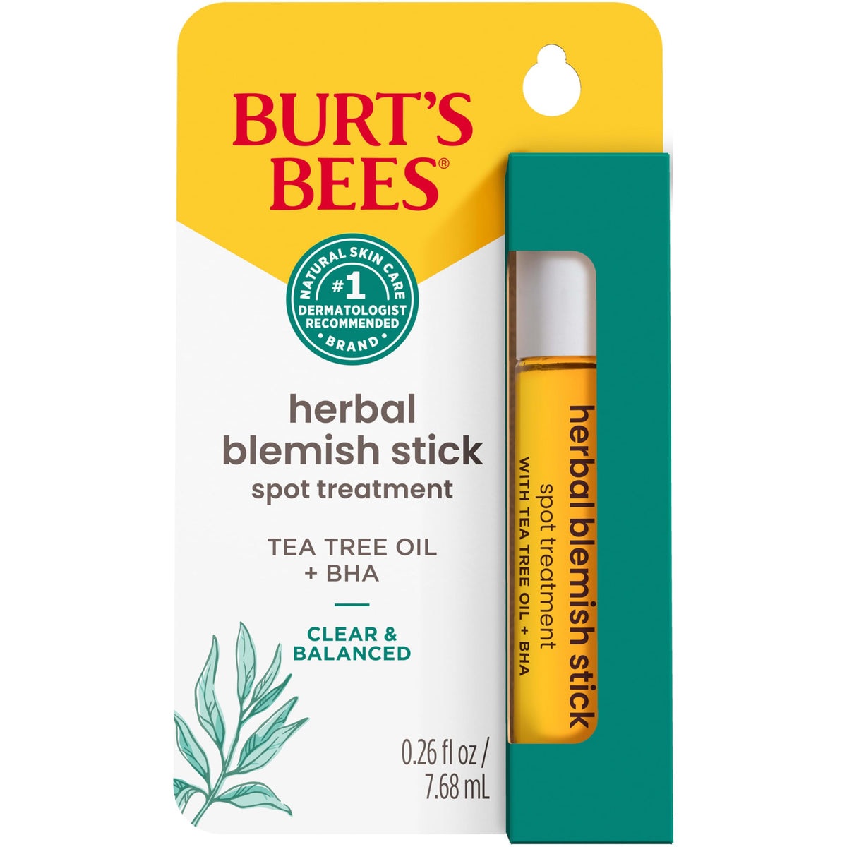 Burt'S Bees Herbal Blemish Stick, 2-Pack, Tea Tree Oil, Soothing, Exfoliating, Unisex