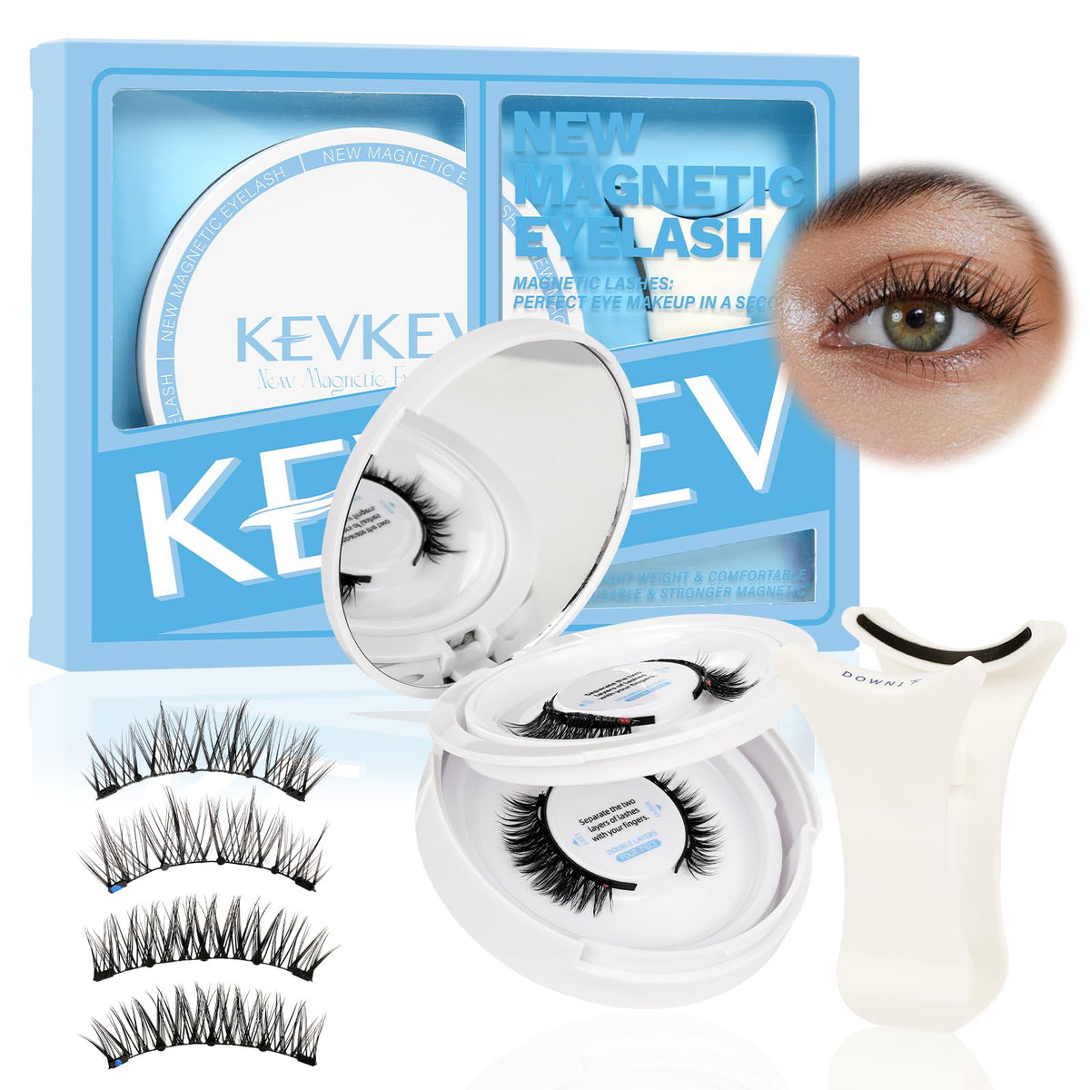 Kevkev Magnetic Eyelashes Kit - 2 Pairs, Reusable, No Glue, Easy To Apply, Magnetic-Jasper & Garn