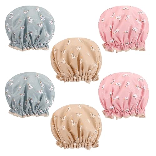 Tbestmax 6 Pcs Waterproof Shower Caps For Women & Girls - Reusable Horse Pattern, Small Size