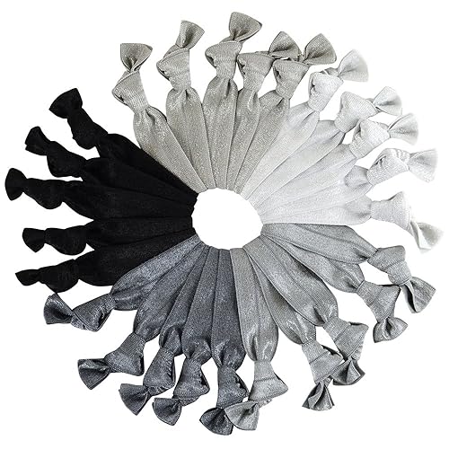 Cyndibands Gray Black Fold Over Elastic Hair Ties, 25 Count Gentle Ponytail Holders