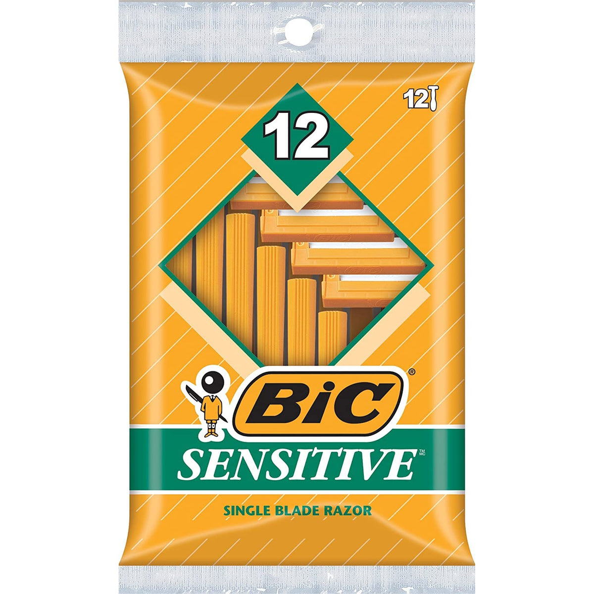 Bic Single Blade Shavers For Sensitive Skin, 36 Count (3 Packs Of 12), Orange