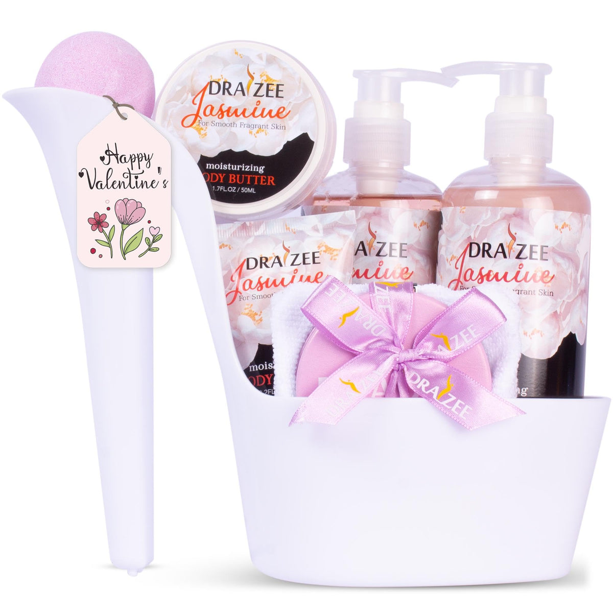 Draizee 8 Pcs Luxury Jasmine Scented Spa Basket - Perfect Valentine'S Day Gift For Her