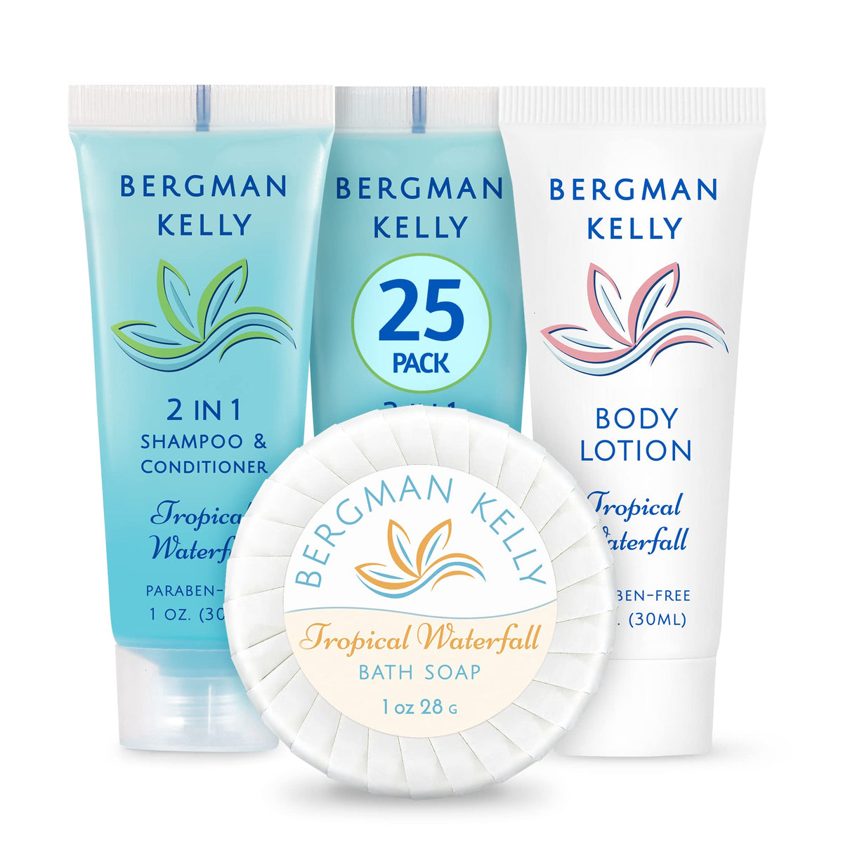 Bergman Kelly 3-Piece Set: 2In1 Shampoo & Conditioner, Travel Lotion, Tropical Waterfall, 