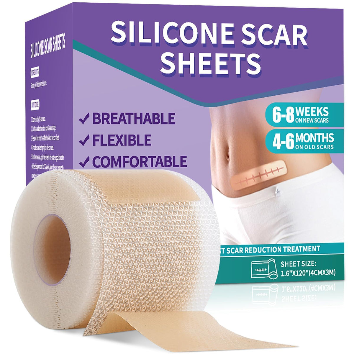 Mitgary Silicone Scar Sheets - Medical Grade Scar Tape (1.6&quot; X 120&quot;) For Keloids & Burns