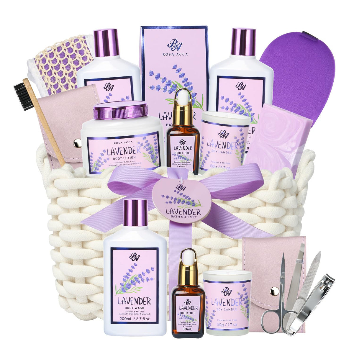 Ra Rosa Acca Lavender Spa Gift Set - Shower Gel, Lotion, Bath Bombs, Candle & More For Men & Women