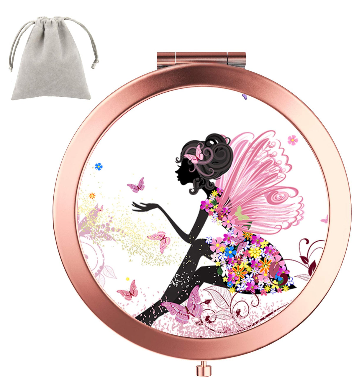 Dynippy Rose Gold Compact Mirror - Double-Sided, 2X/1X Magnification, Mini Pocket Size, Gift For Girls