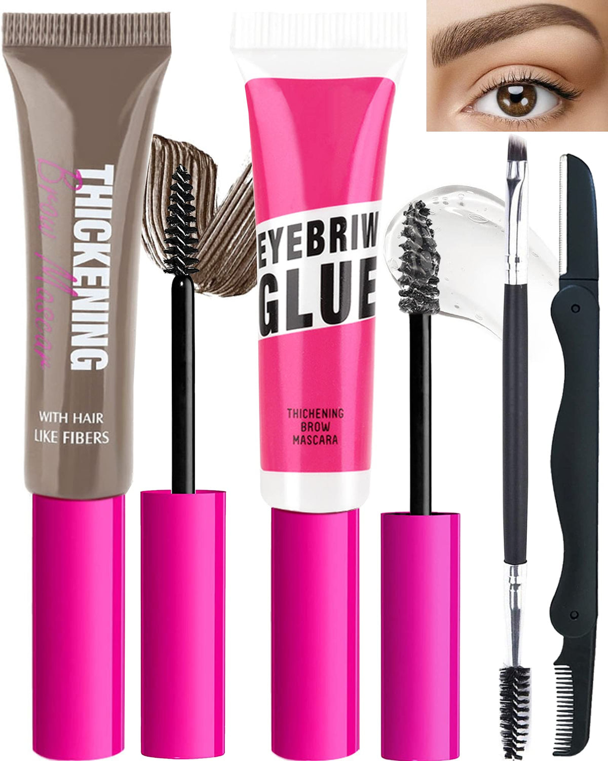 LYSdefeu Waterproof Tinted Brow Gel Kit, Taupe - Thickening Mascara & Clear Brow Glue, 0.12 oz