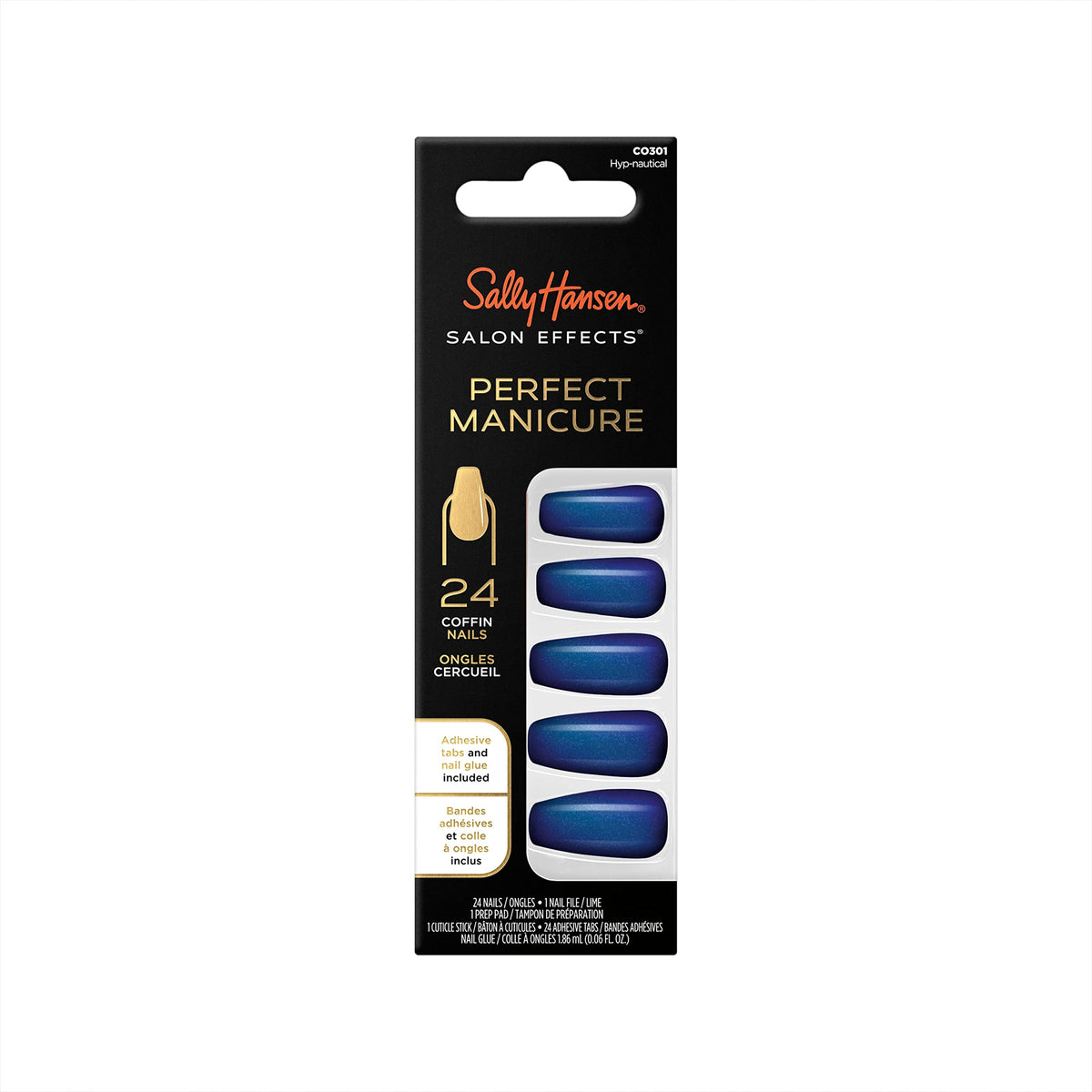 Sally Hansen Salon Effects Hyp-Nautical Press On Nails, Coffin Shape, Non-Damaging Adhesive