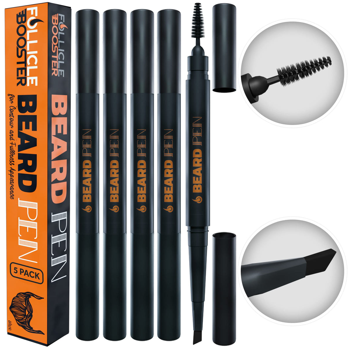 FOLLICLE BOOSTER Light Brown Beard Pen Filler - 5 Pack Waterproof, Long Lasting Styling Pencil