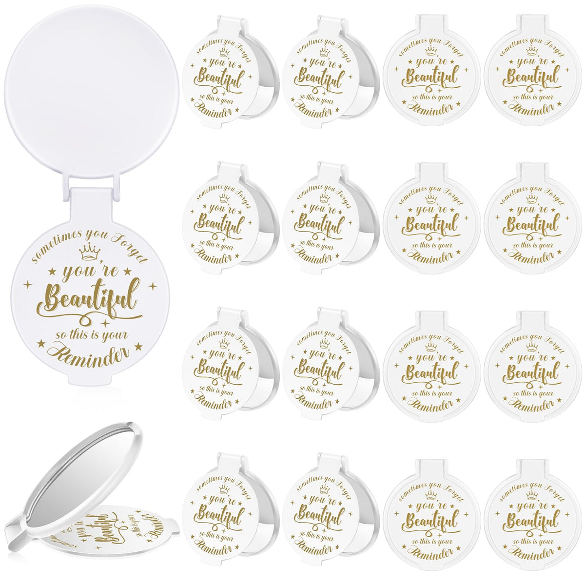 Gulfmew Inspirational Compact Mirror - 2.76 Inch Mini Makeup Mirror, White, 18 Pcs For Gifts