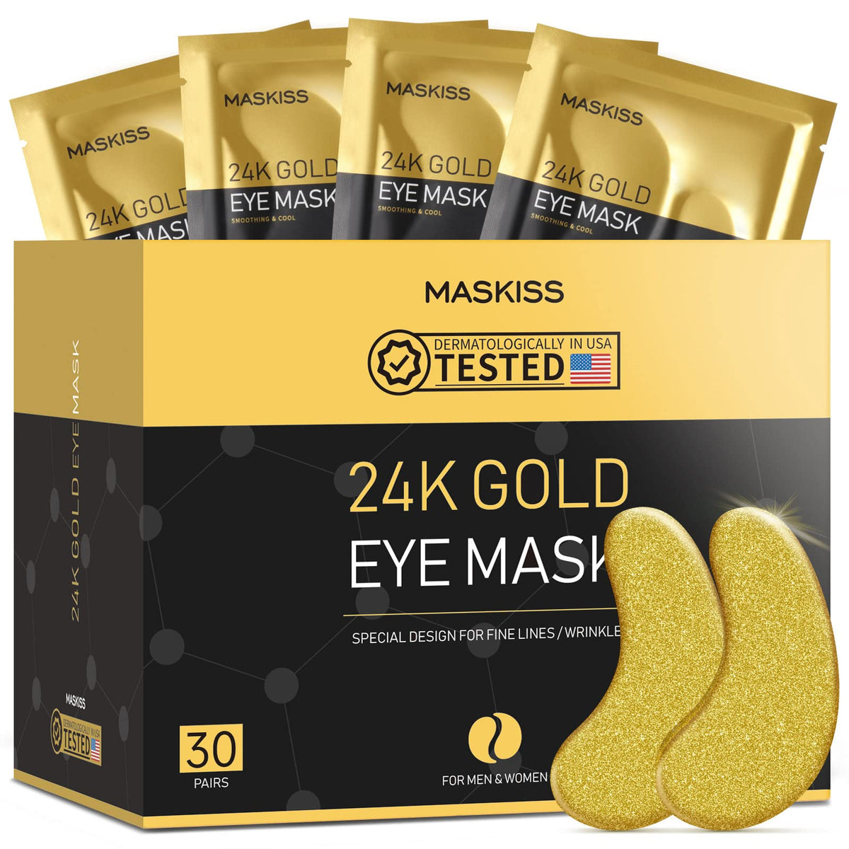 Maskiss 24k Gold Under Eye Patches - 30 Pairs, Collagen Eye Masks for Dark Circles & Puffiness