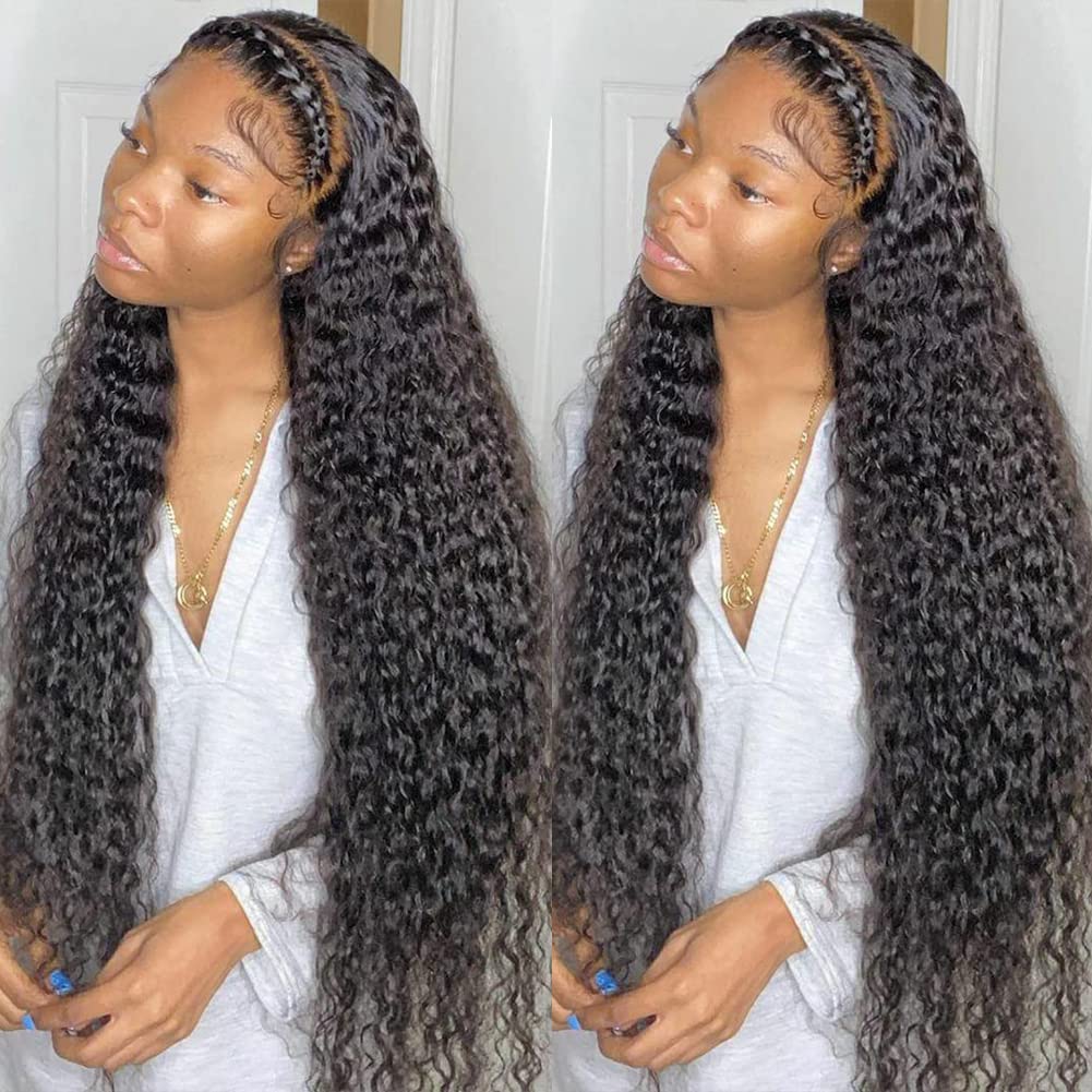 Bangjazz 180% Density Hd Lace Front Wig, 24&quot; Deep Wave Human Hair, Pre-Plucked, Natural Color