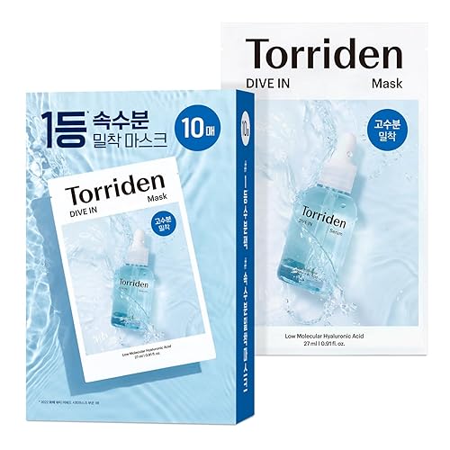 Torriden Dive In Hyaluronic Acid Facial Mask, 10 Sheets - Extra Moisturizing Korean Face Mask