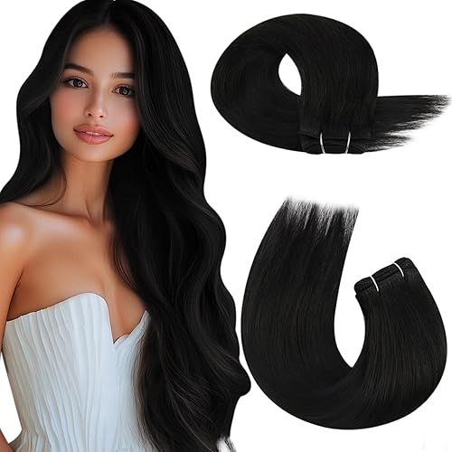 Moresoo 22&quot; Black Remy Sew in Hair Extensions - 100g Human Hair Weft #1B Silky Straight