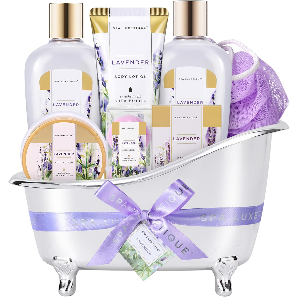 Spa Luxetique Lavender Bath Gift Set For Women - 9 Pcs Spa Baskets, Perfect Christmas Gifts