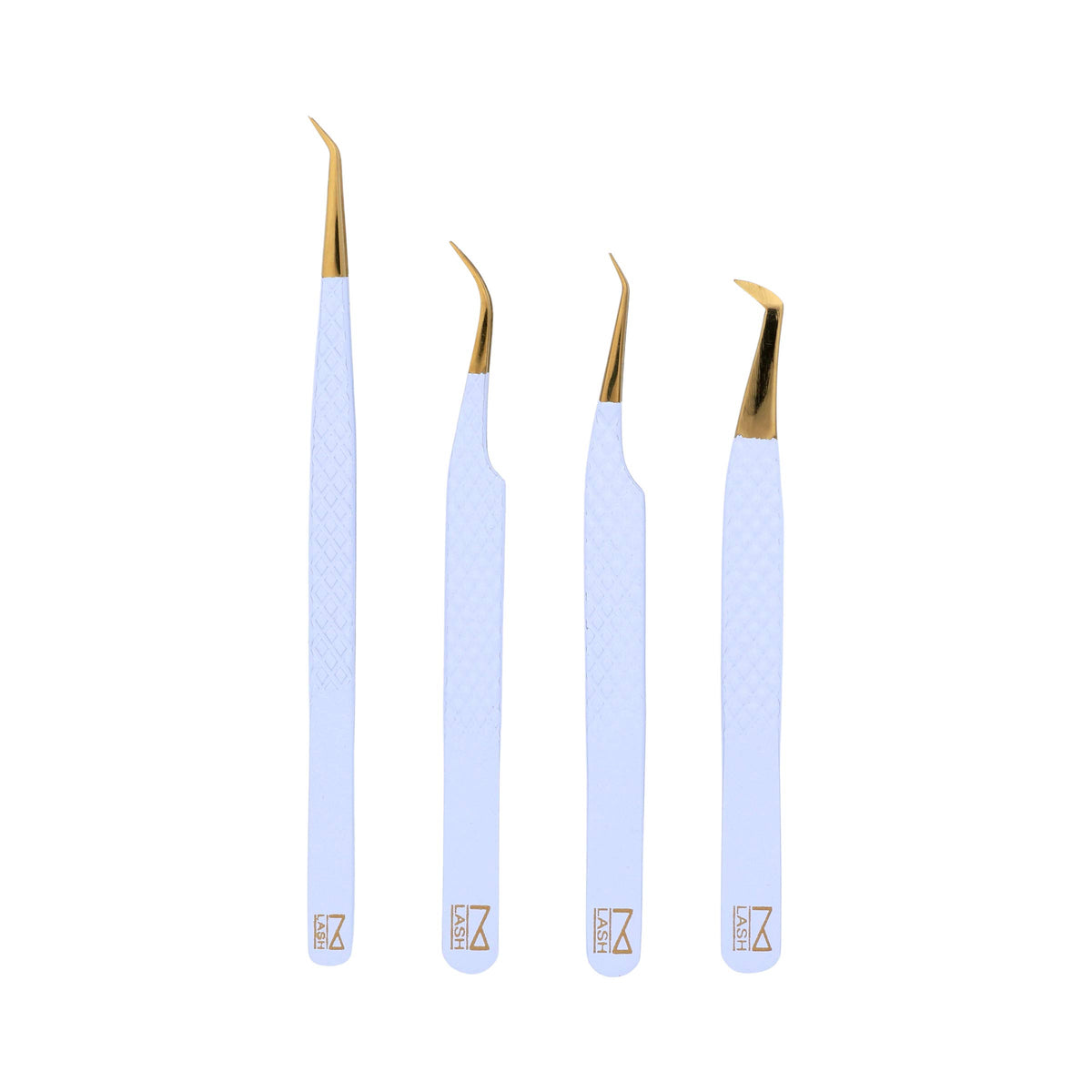 M LASH NANO Fiber Tip Eyelash Extension Tweezers Set - 4 Piece Stainless Steel Kit (White)