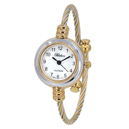 Geneva 2Tone Gold Silver Cable Band Ladies Bangle Cuff Watch - Large Size