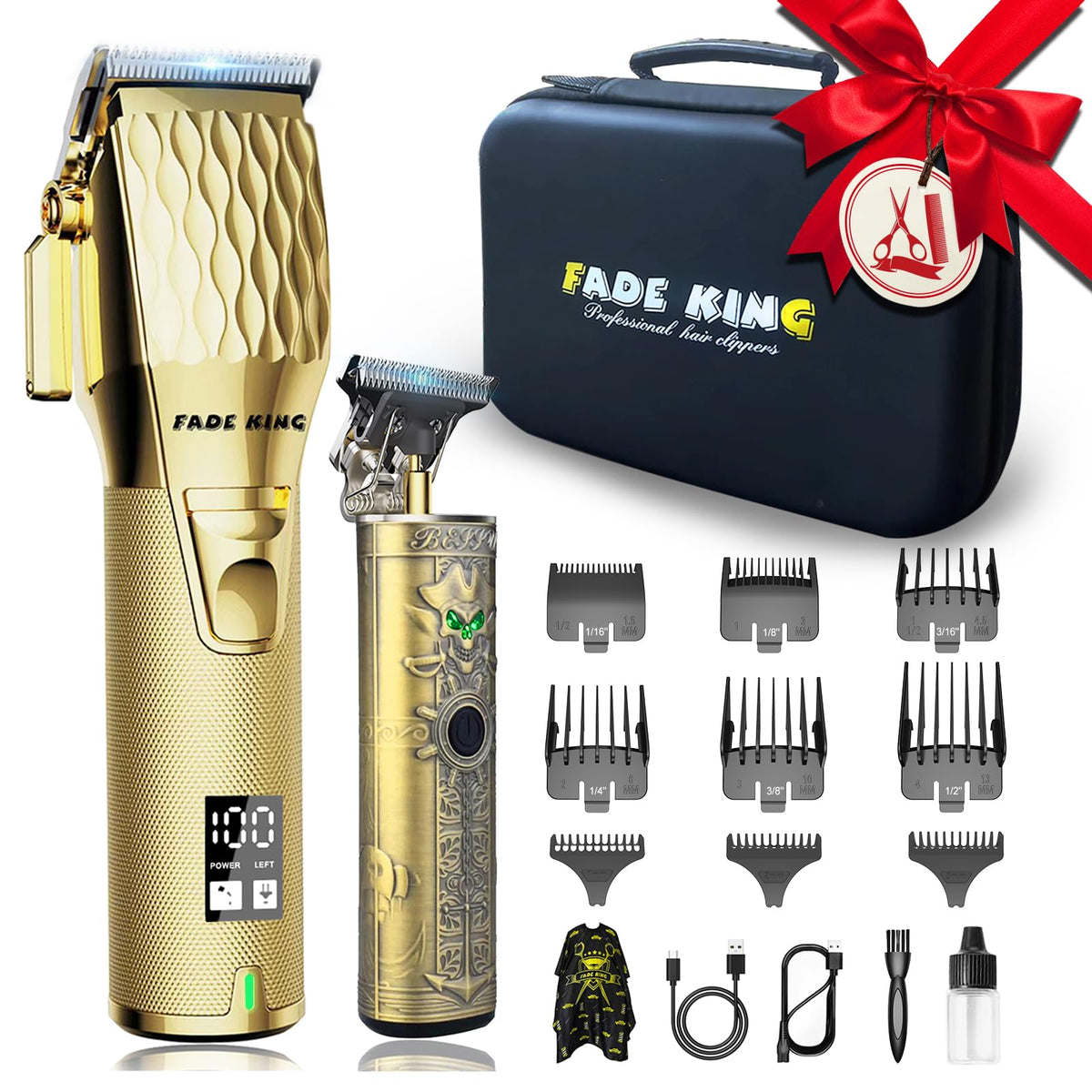 Fadeking® Professional Hair Clippers - Cordless Trimmer Set With Lcd Display & Travel Case