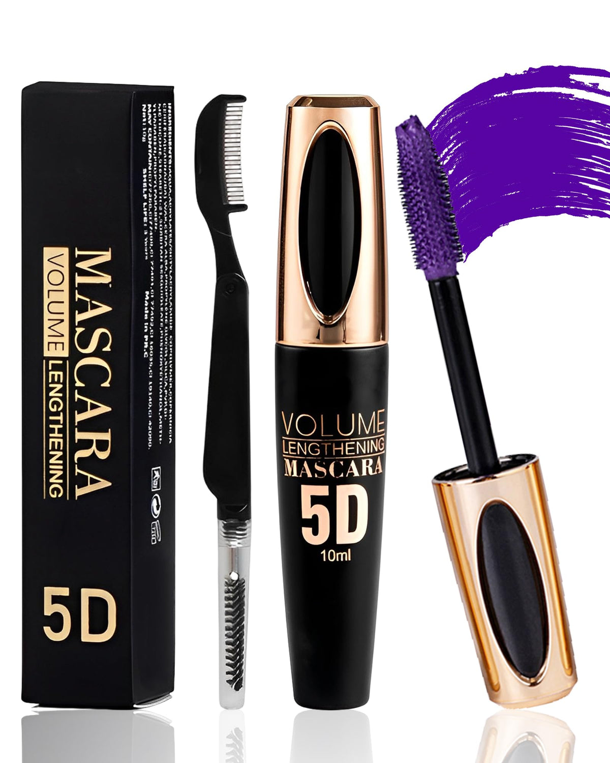 Lestpola Purple Waterproof Mascara, 5D Silk Fiber, Long Lasting Volume & Length, 0.34 Fl Oz