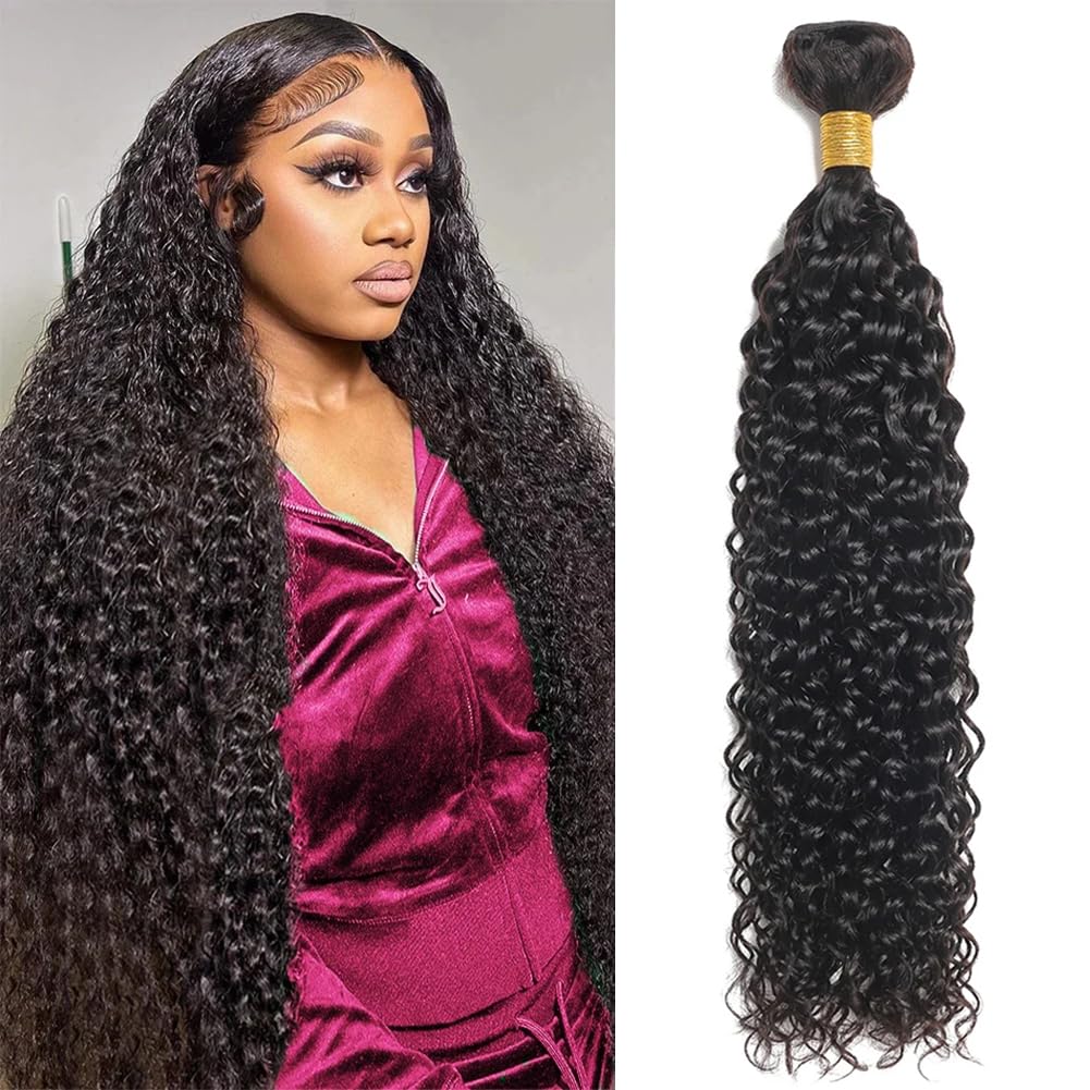 Seekomi 30 Inch Water Wave Human Hair Bundles, 100% Unprocessed Brazilian 12A, Natural Black