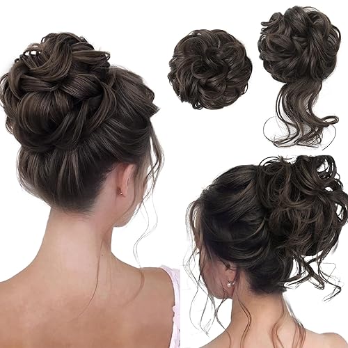 REECHO Dark Brown Hair Bun Piece - 2 Styles Classic Messy Bun Scrunchies for Women