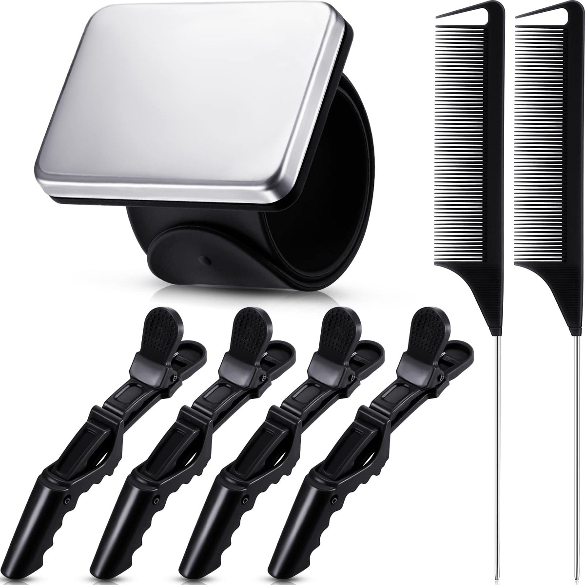 Nuenen 7-Piece Hair Braiding Tool Set With Stainless Steel Comb & Alligator Clips, Black