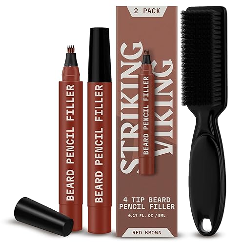 Striking Viking Beard Pencil Filler Kit - 2 Pack Waterproof Red Brown With Brush & 4 Tips