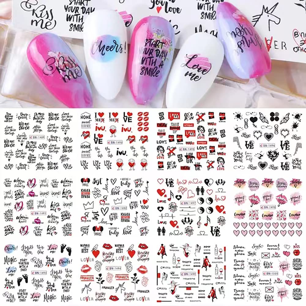 Lgortfurt Valentine'S Day Nail Art Stickers - Heart & Kiss Water Transfer Decals For Acrylic Nails