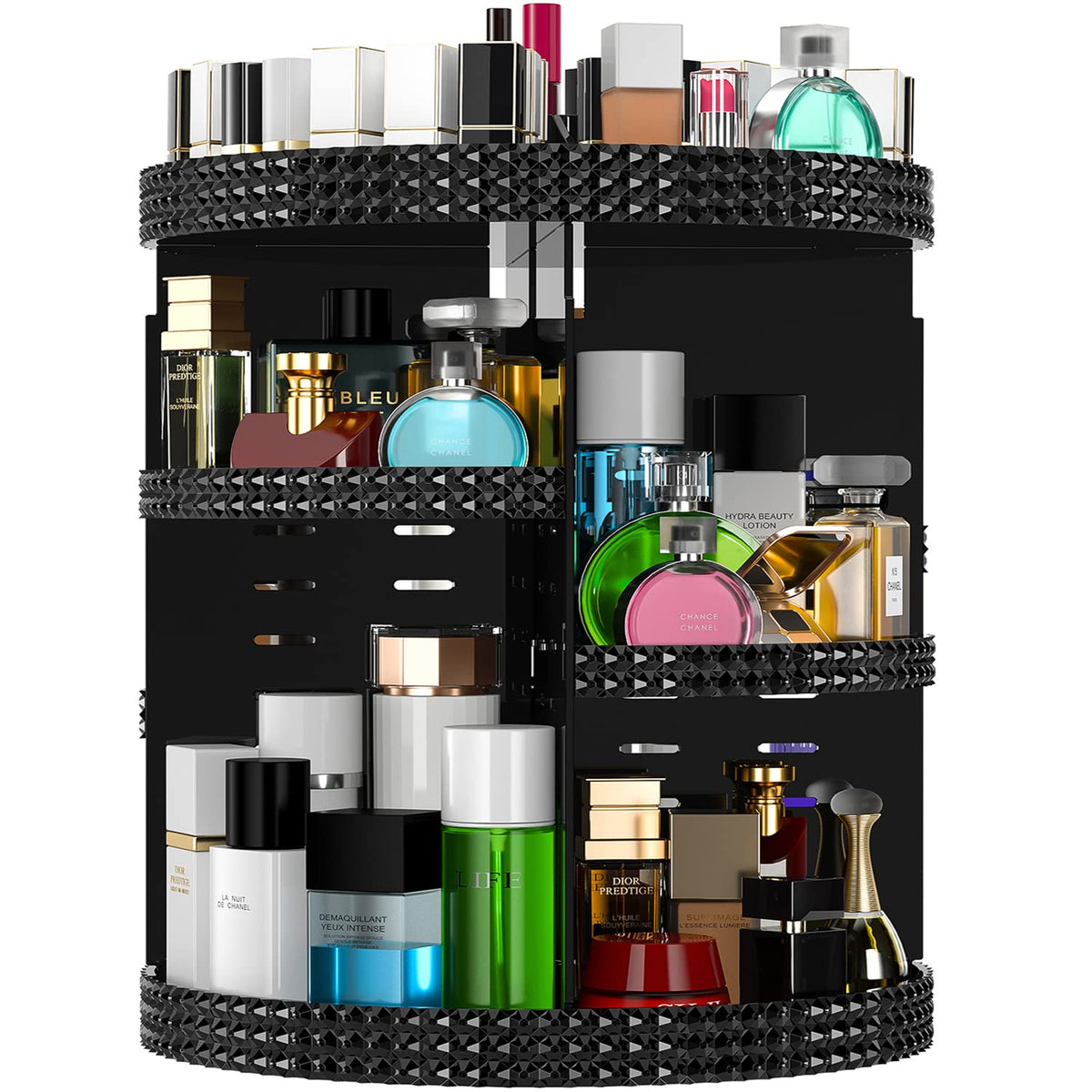 Famitree 360° Black Makeup Organizer - 7 Layer Acrylic Storage For Brushes & Lipsticks