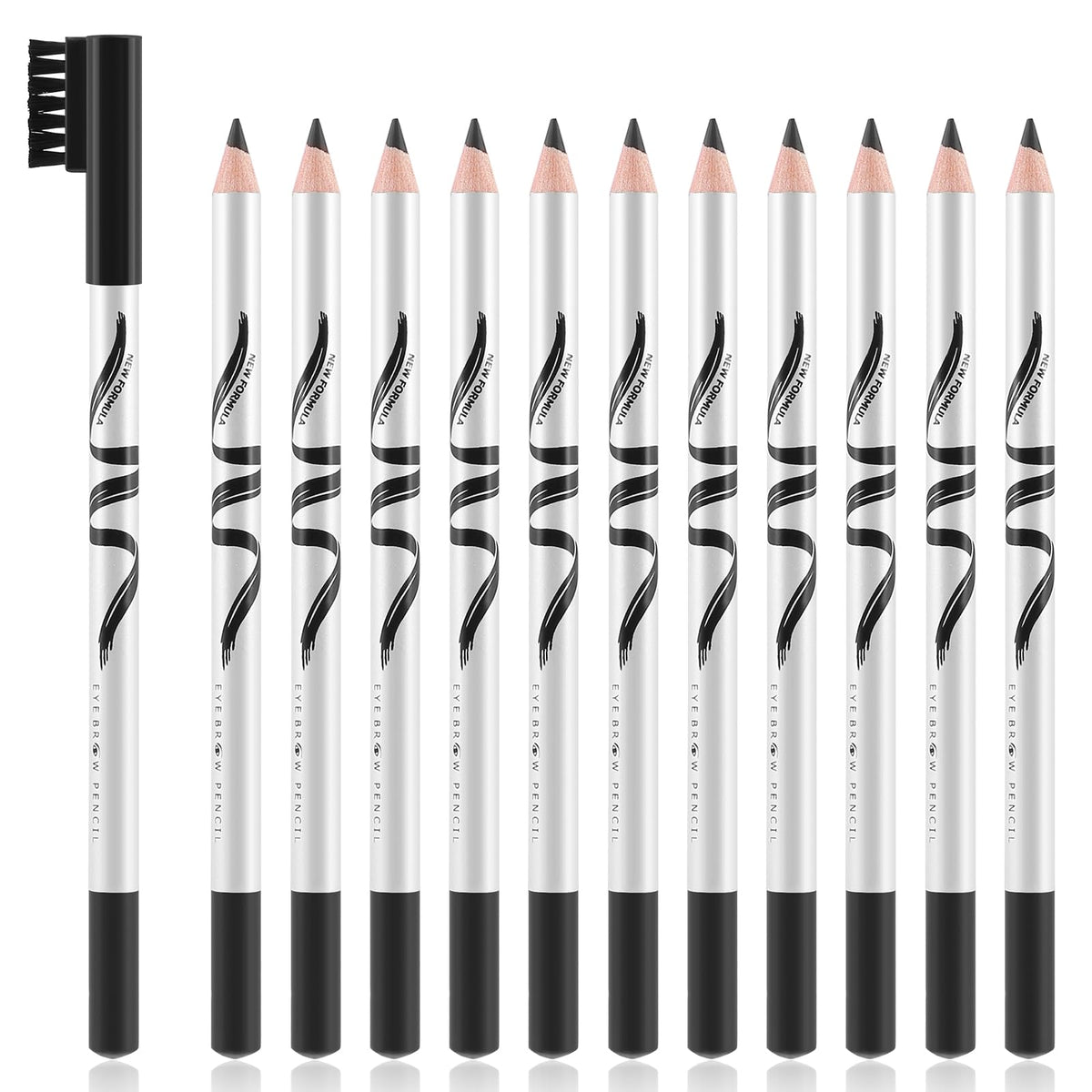 Boobeen 12 Packs Black Eyebrow Pencils 2-In-1 Waterproof Makeup Set With Soft Brush