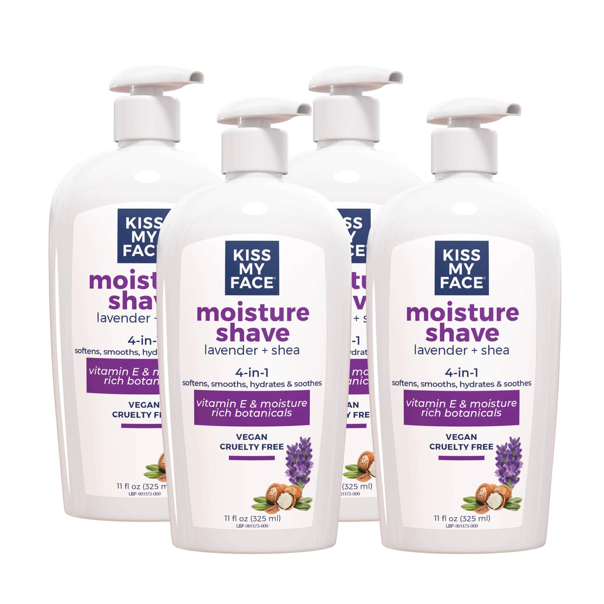 Kiss My Face Moisture Shave Cream, Lavender & Shea, 11 Oz Pump, 4 Pack For Men & Women