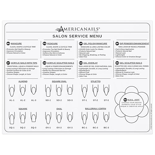 AMERICANAILS Silicone Salon Service Menu Mat - Professional Nail Salon Tool for Acrylic & Gel Services