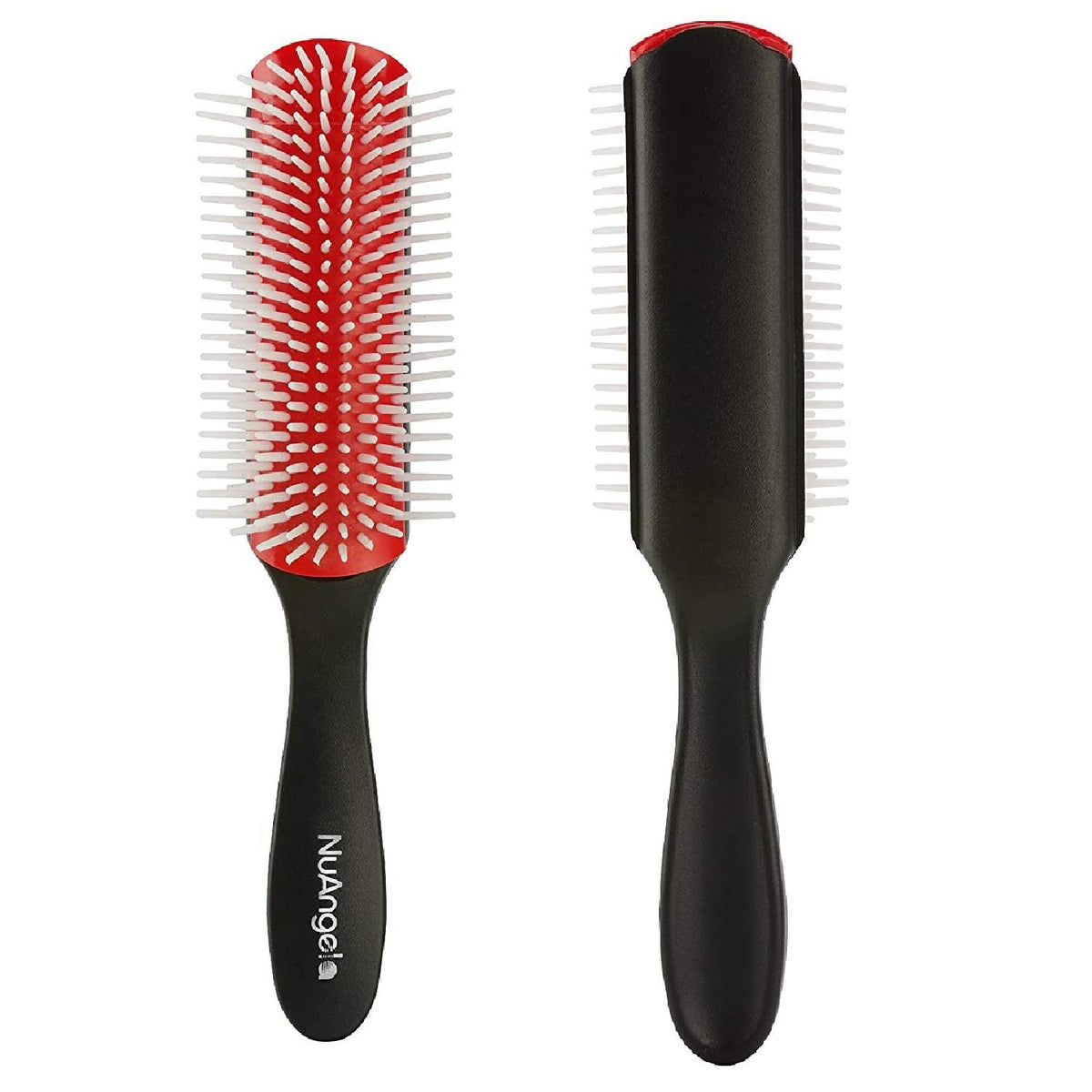 NuAngela Hair Brush - 9 Rows for Detangling, Styling & Smoothing Curly Hair - Red Black