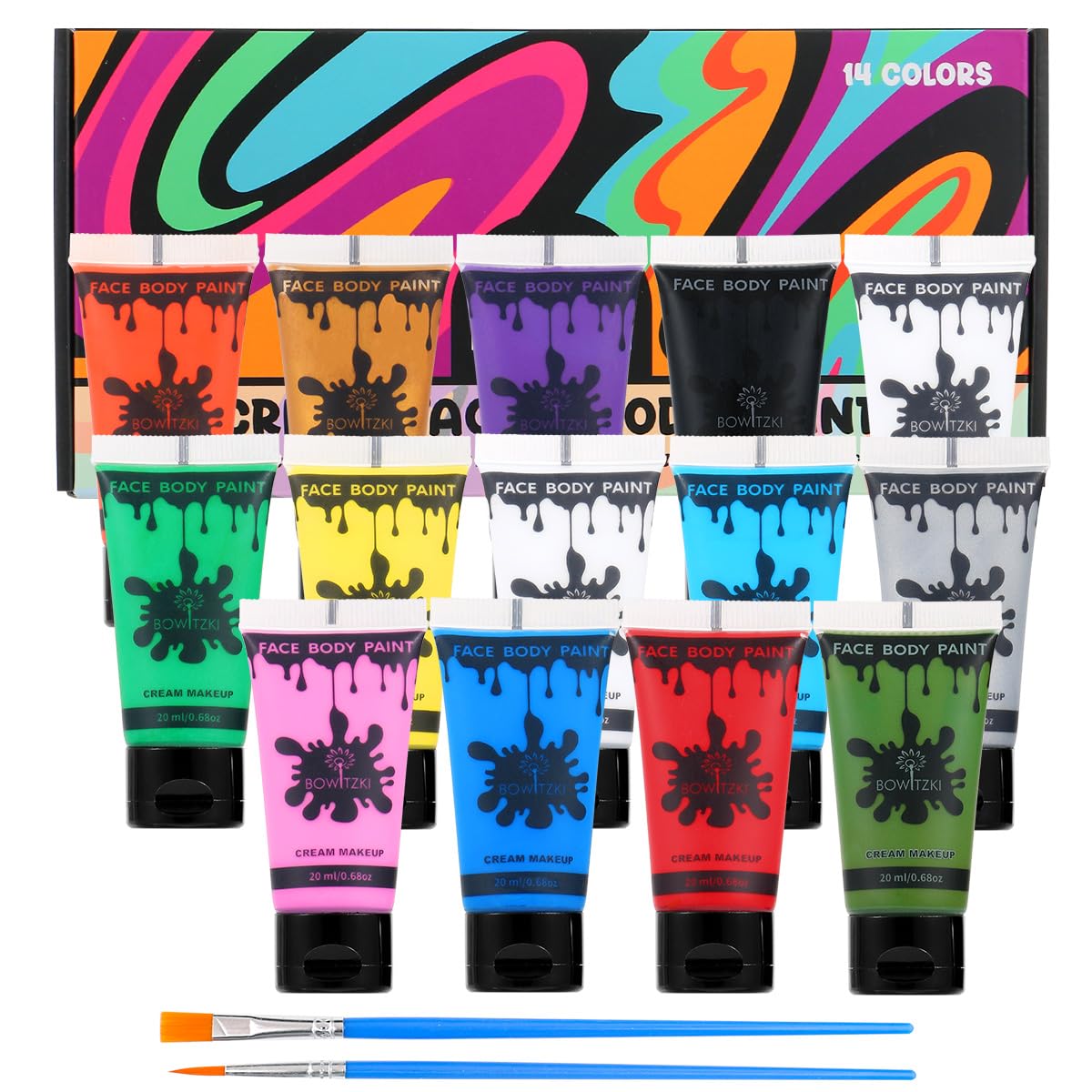 Bowitzki 14 Colors Face Body Paint Set - Water Based Cream Makeup For Kids & Adults