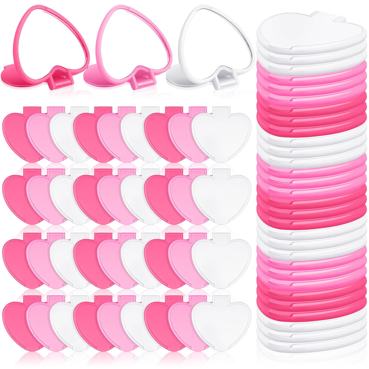 Geetery 48 Pcs Heart Shaped Compact Mirror Set - Mini Portable Makeup Travel Mirrors For Women