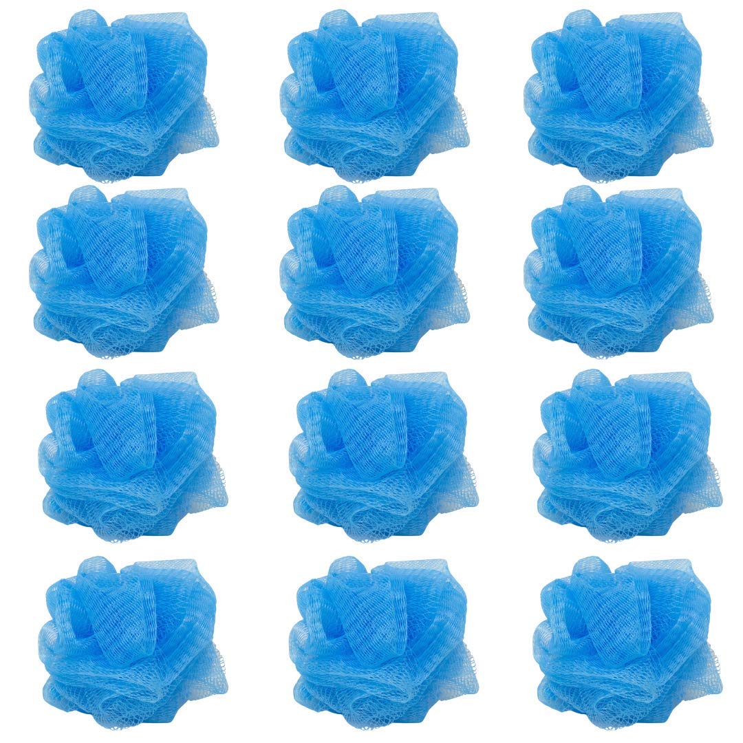 Loofah Lord 12 Blue Bath Loofahs Pouf Mesh Sponge Set - Wholesale Bulk Lot