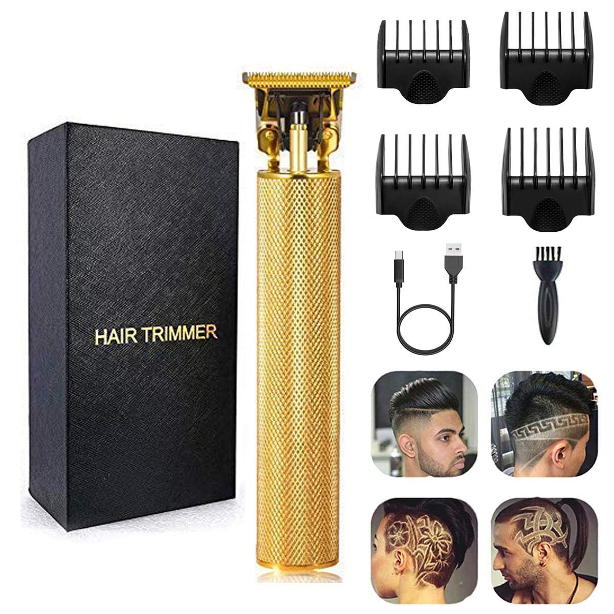 Deyot Gold Professional Hair Clippers Set - Waterproof Rechargeable T Blade Trimmer With Combs