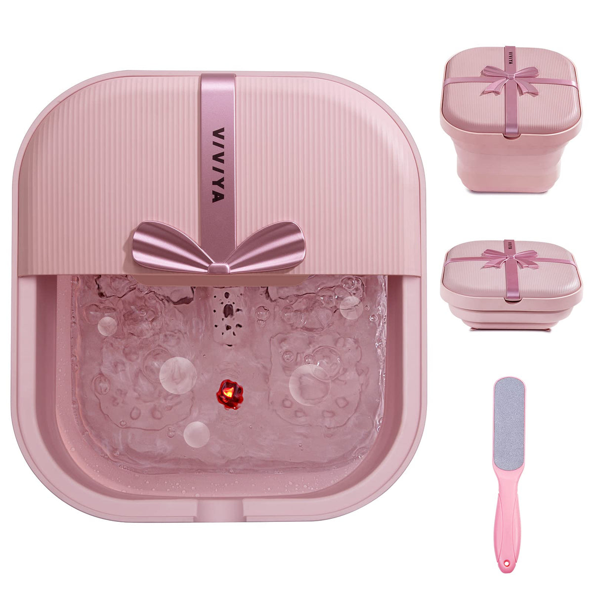 Viviya Pink Collapsible Foot Bath Spa With Heat, Massage Rollers, Bubbles & Led Light