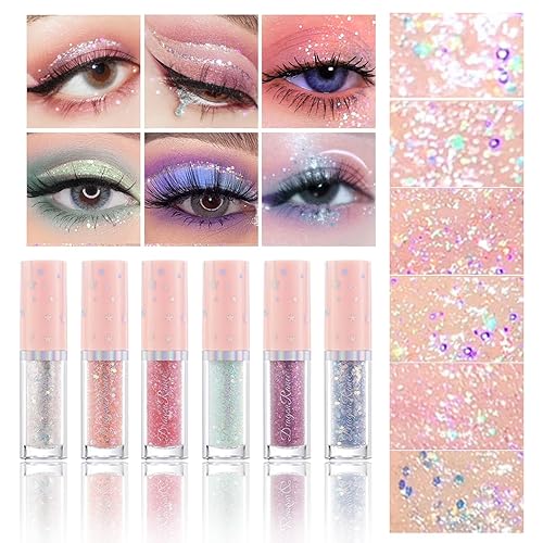 Bonnie Choice 6Pcs Liquid Glitter Eyeshadow Eyeliner - Long Lasting Bling Makeup For Women