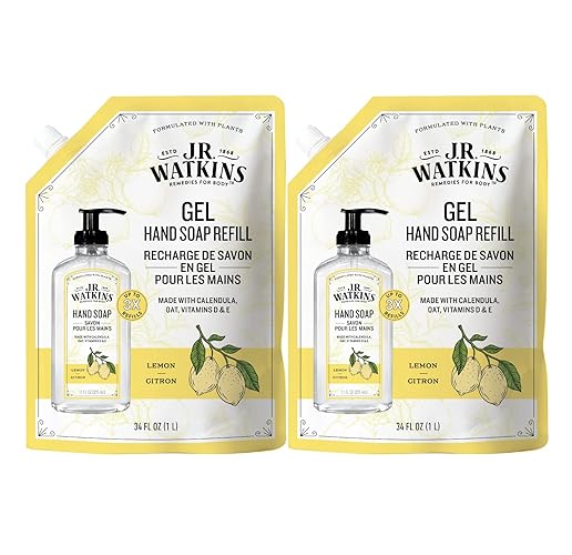 J.R. Watkins Lemon Gel Hand Soap Refill Pouch, 34 Fl Oz, 2 Pack, Usa Made, Cruelty