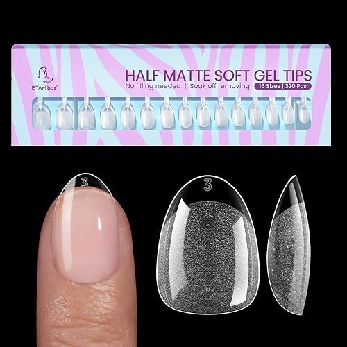 Btartbox Almond Nail Tips - 320Pcs Clear Soft Gel, Pre-Shaped Acrylic, 16 Sizes For Valentine'S Day