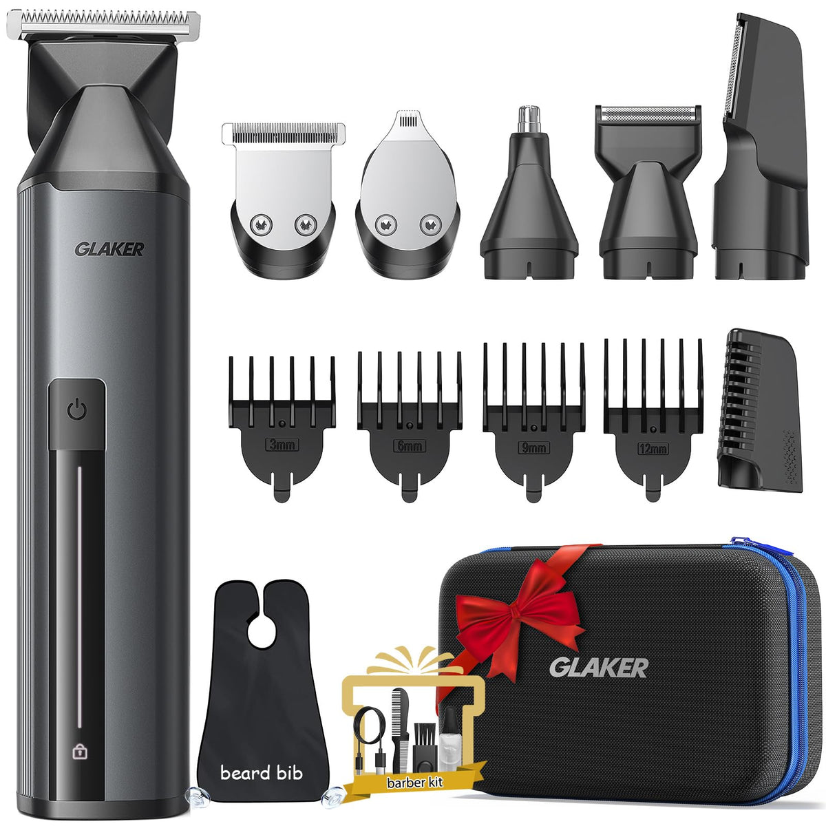 Glaker 6-In-1 Beard Trimmer For Men, Cordless Hair & Facial Grooming Kit With Storage Bag