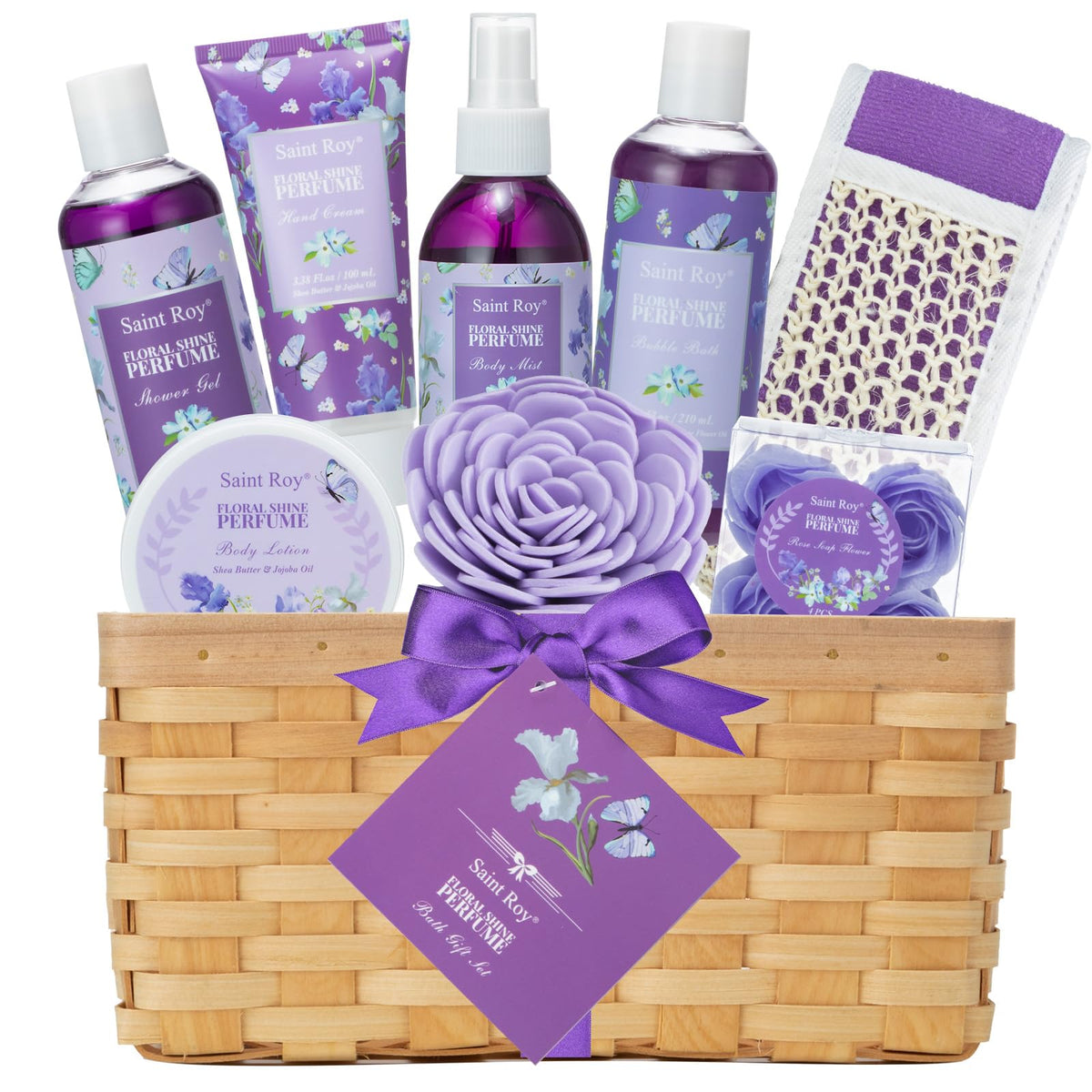 Saint Roy Luxury Gift Basket For Women - 11Pcs Floral Perfume & Spa Kit, Perfect Birthday Gift