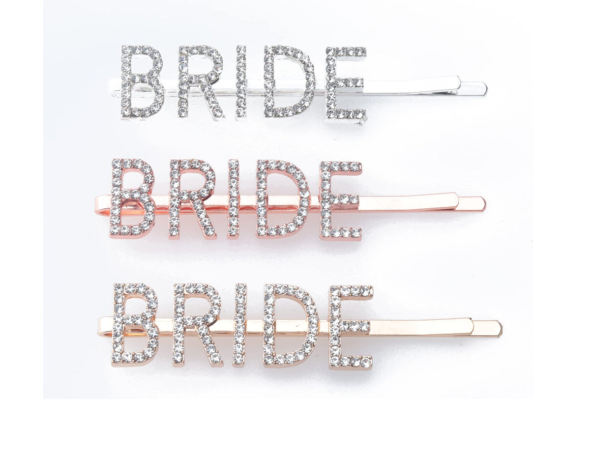 Sowaka 3 Pcs Rhinestone Bride Hair Pins - Silver Gold Rose Gold Hair Accessories For Weddings