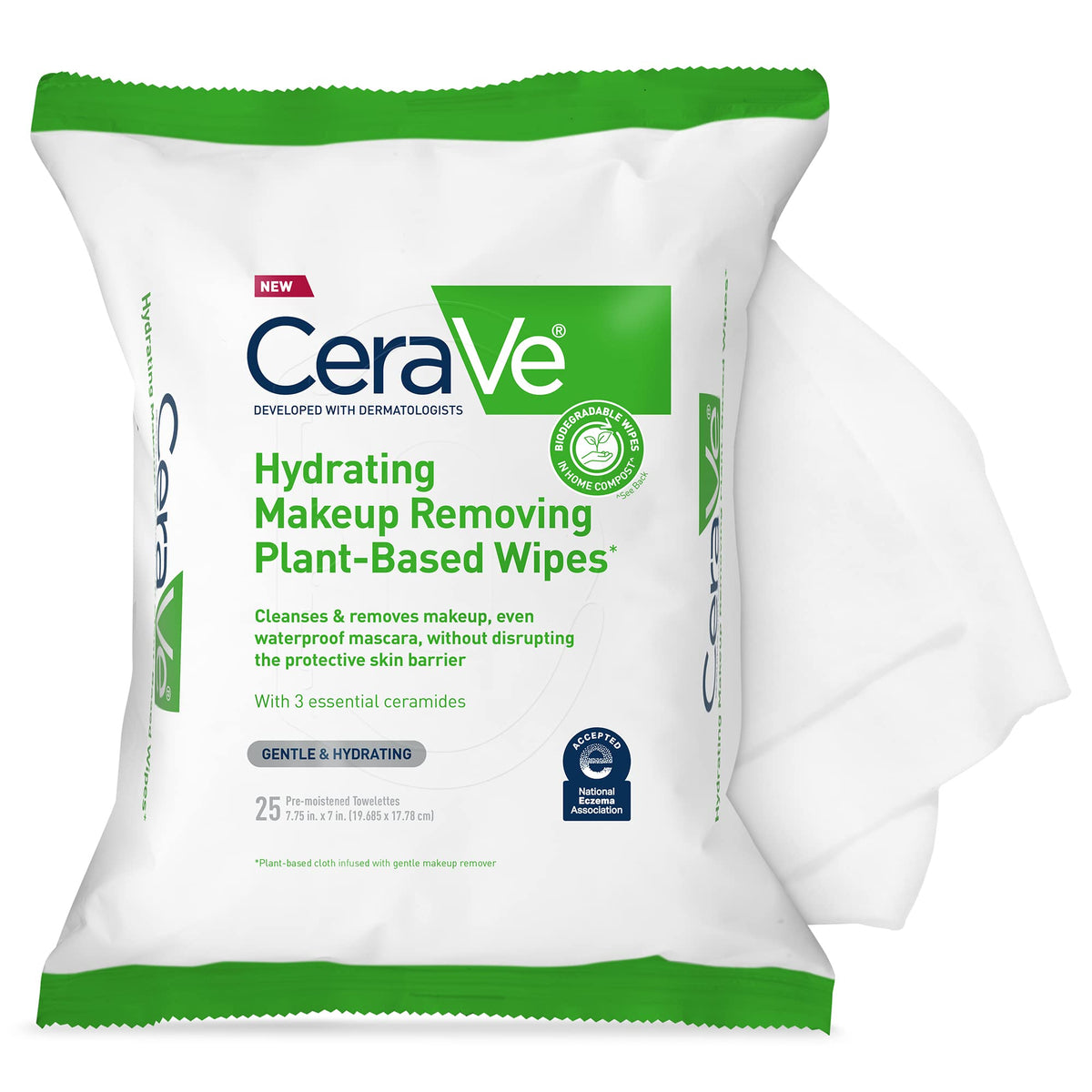 Cerave Hydrating Facial Cleansing Wipes - Biodegradable, Fragrance-Free, 25 Count For Sensitive Skin