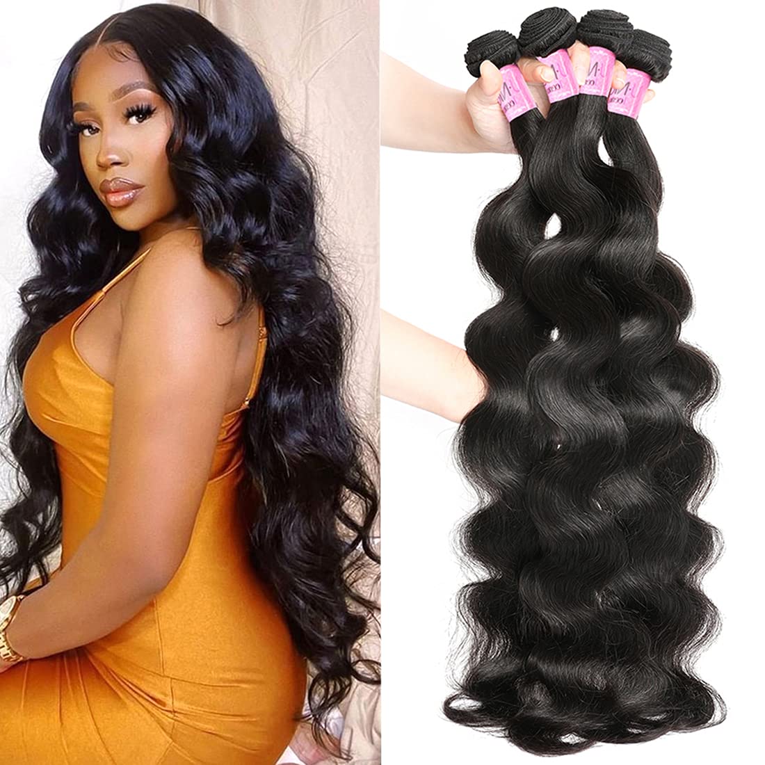 UNice 10A Brazilian Body Wave Human Hair Bundles 22 24 26 28 Inch Natural Color Extensions