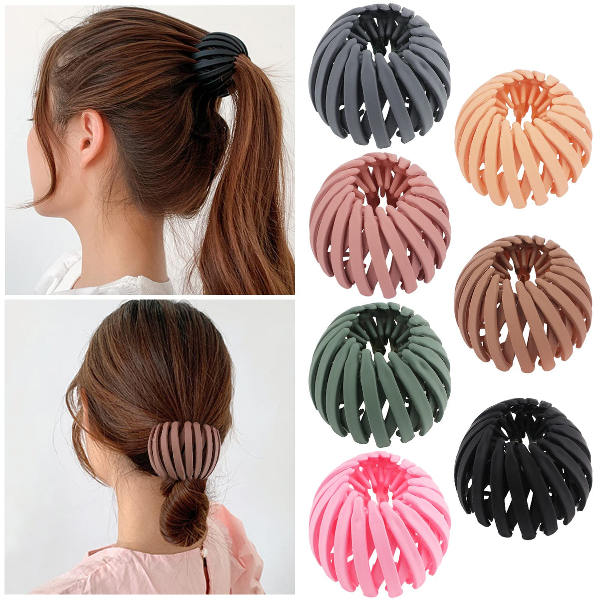 TOBATOBA 7Pcs Birds Nest Hair Clips - Expandable Ponytail Holders, Matte Fashion Accessories