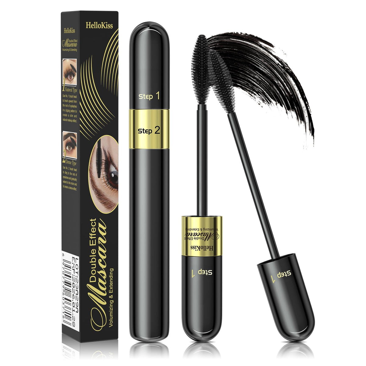 Yanqina Waterproof 2-In-1 Mascara - Cool Black, Thick Curl, Smudge-Proof, Long-Lasting, 0.