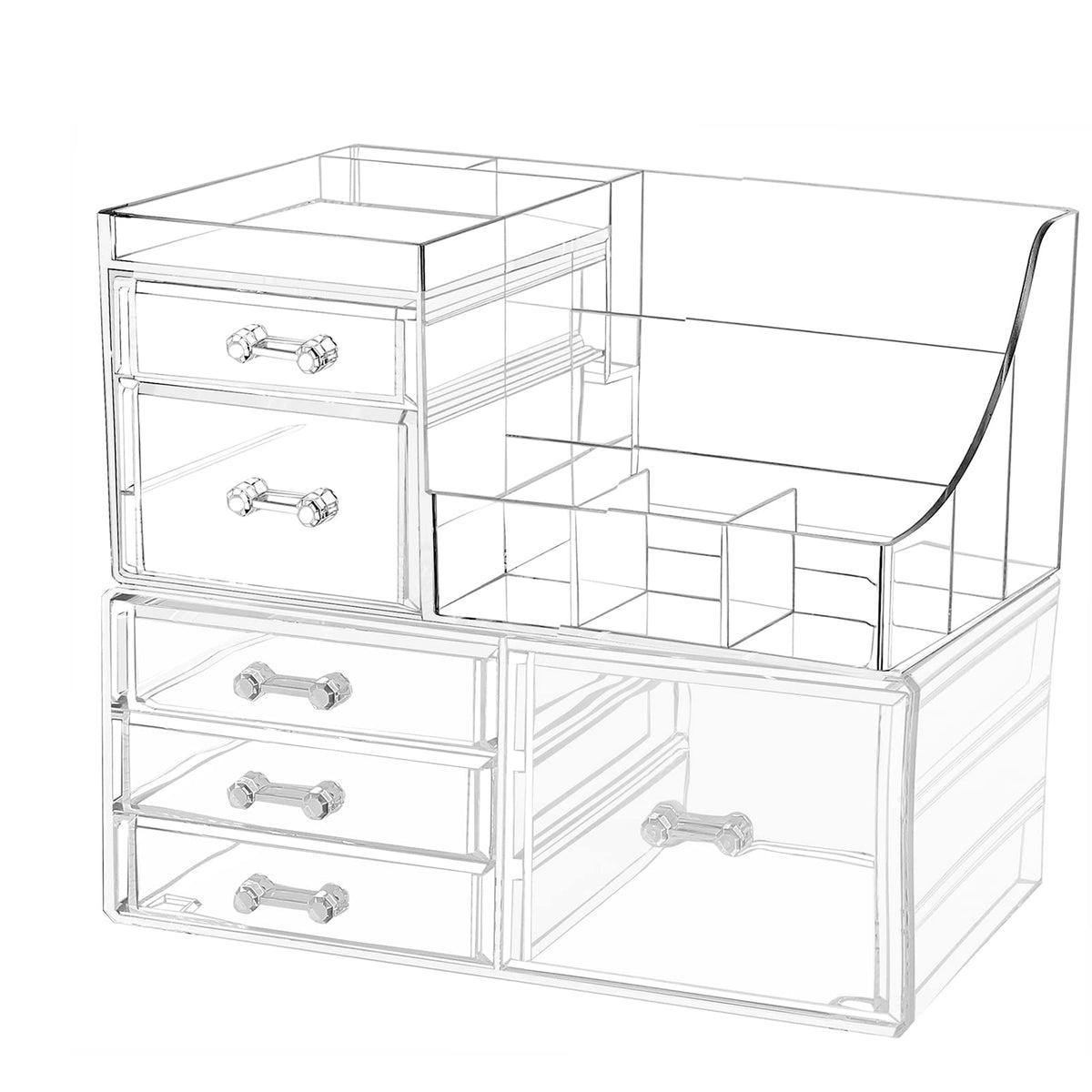 Cq Acrylic 2 Pack Clear Makeup Storage Organizer - Stackable 6 Drawer Vanity & Skincare Holder